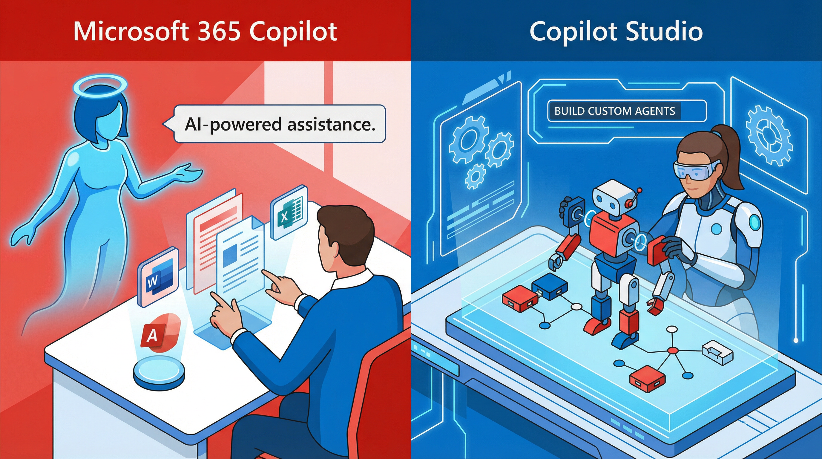 Comparaison Visuelle M365 Copilot vs Copilot Studio